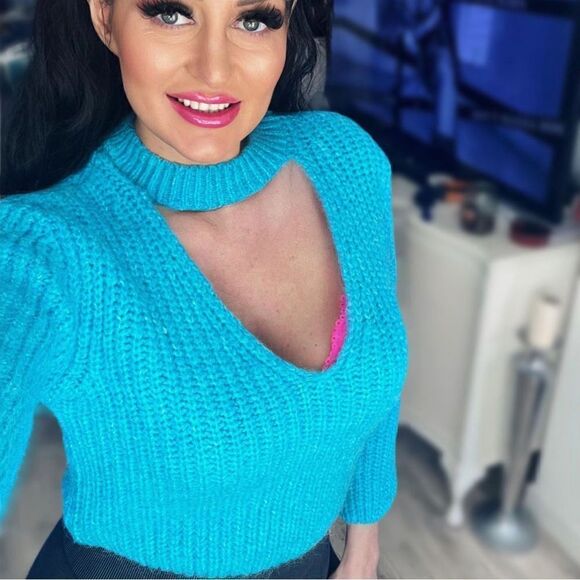 Zara Chocker Knit Blue Sweater New - Picture 3 of 7